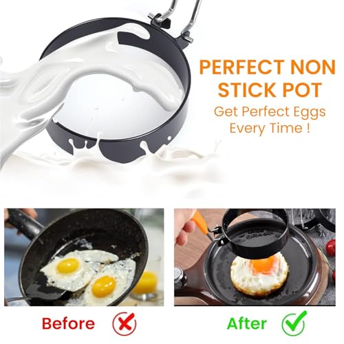 STORE 2508 Store2508 6Pcs Set Egg Ring Mold | Non Stick Stainless Steel Egg Ring Moulds with Insulated Silicone Handles | 4 Different Shape Mould | Brush | Yolk White Separator - Image 3