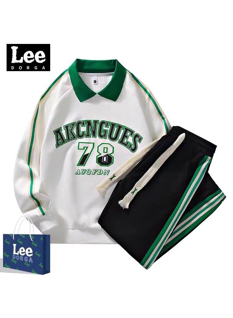 LEE Sweatshirt Set Loose Collar Long Sleeve Casual Sports Two Piece Set  - Image 1