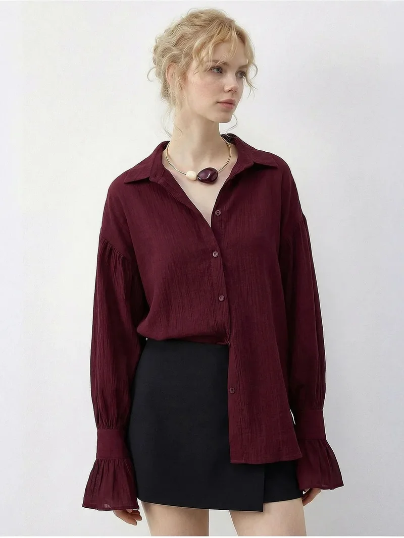 Bianco Lucci LUCCI Oversized Frilly Button-Up Shirt
