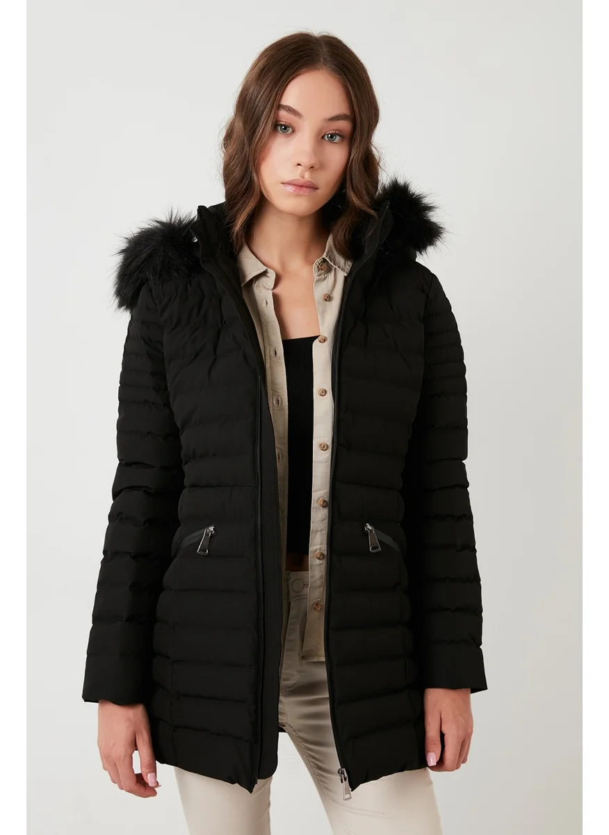Lela Collar Faux Fur Removable Hooded Inflatable Coat Women's Coat 497Kylıe21