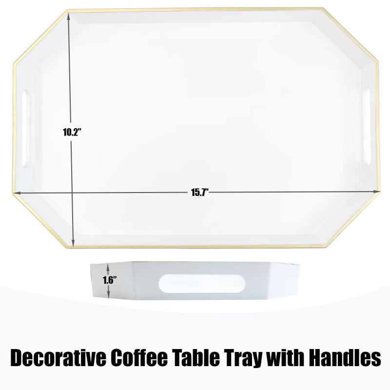 Omuriko White Decorative Tray with Handles, Octagon Versatile Serving Tray for Coffee Table, Ottoman, Ideal for Serving, Displaying, Organizing - Image 2