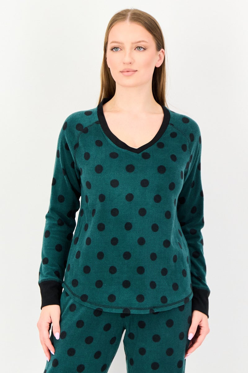 PJ Couture Women 2 Pieces Polka Dot Pyjama Top And Bottom Set, Multicolor - Image 2