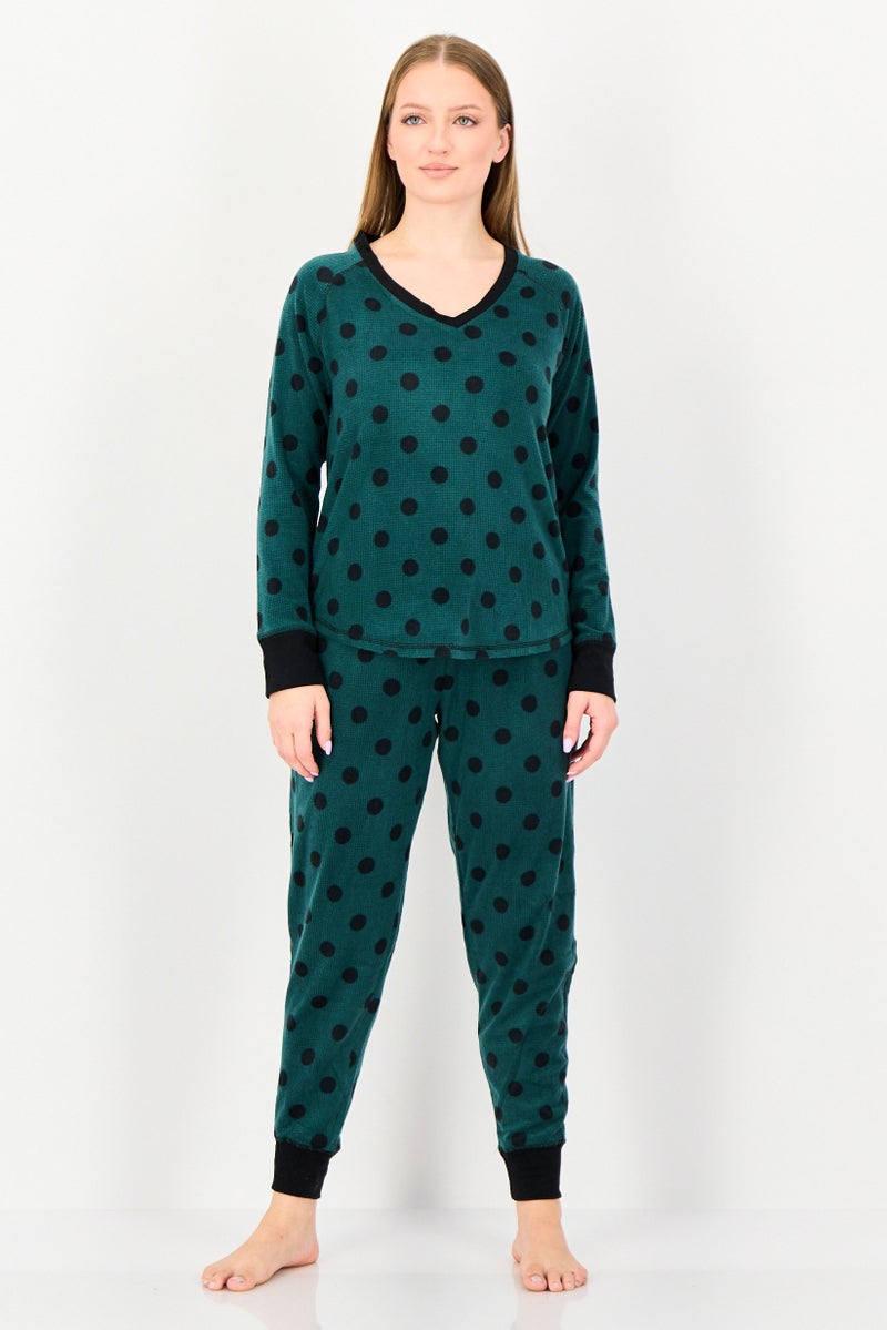 PJ Couture Women 2 Pieces Polka Dot Pyjama Top And Bottom Set, Multicolor - Image 1