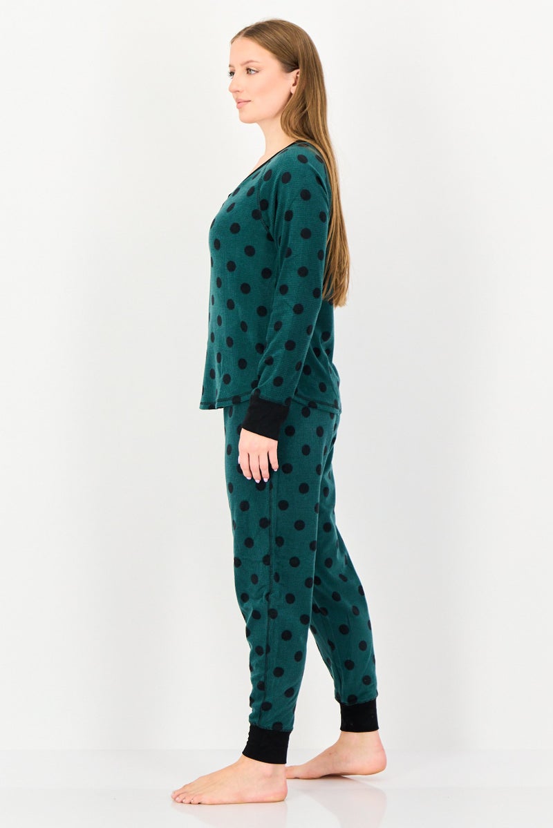 PJ Couture Women 2 Pieces Polka Dot Pyjama Top And Bottom Set, Multicolor - Image 3