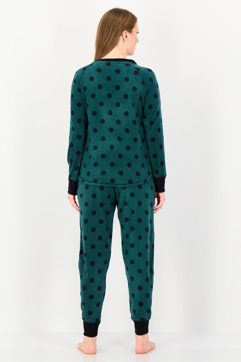 PJ Couture Women 2 Pieces Polka Dot Pyjama Top And Bottom Set, Multicolor - Image 4