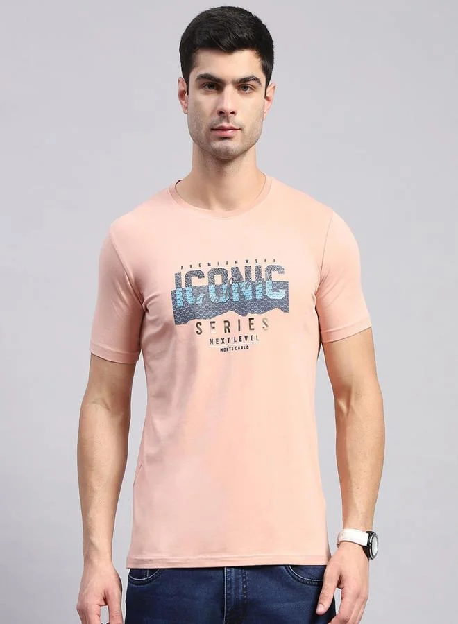 Monte Carlo Men Peach Printed Round Neck T Shirt by Styli