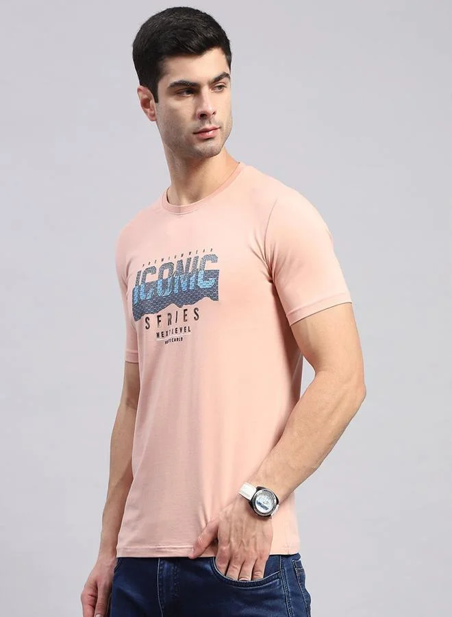 Monte Carlo Men Peach Printed Round Neck T Shirt by Styli