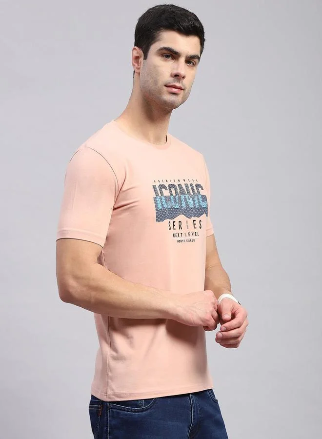 Monte Carlo Monte Carlo Men Peach Printed Round Neck T Shirt