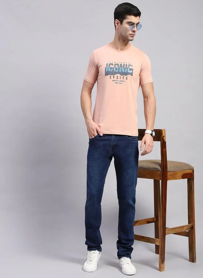 Monte Carlo Monte Carlo Men Peach Printed Round Neck T Shirt