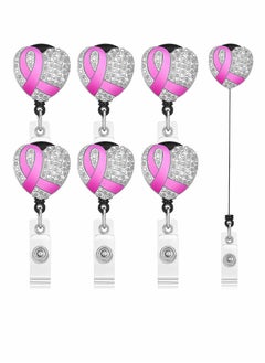 Y&D Retractable Badge Holder,6 Pcs Breast Cancer Awareness with Rhinestone Pink Ribbon Clip-on ID Card Holder  - Image 1