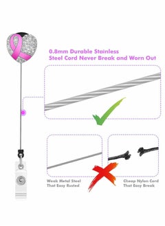 Y&D Retractable Badge Holder,6 Pcs Breast Cancer Awareness with Rhinestone Pink Ribbon Clip-on ID Card Holder  - Image 5