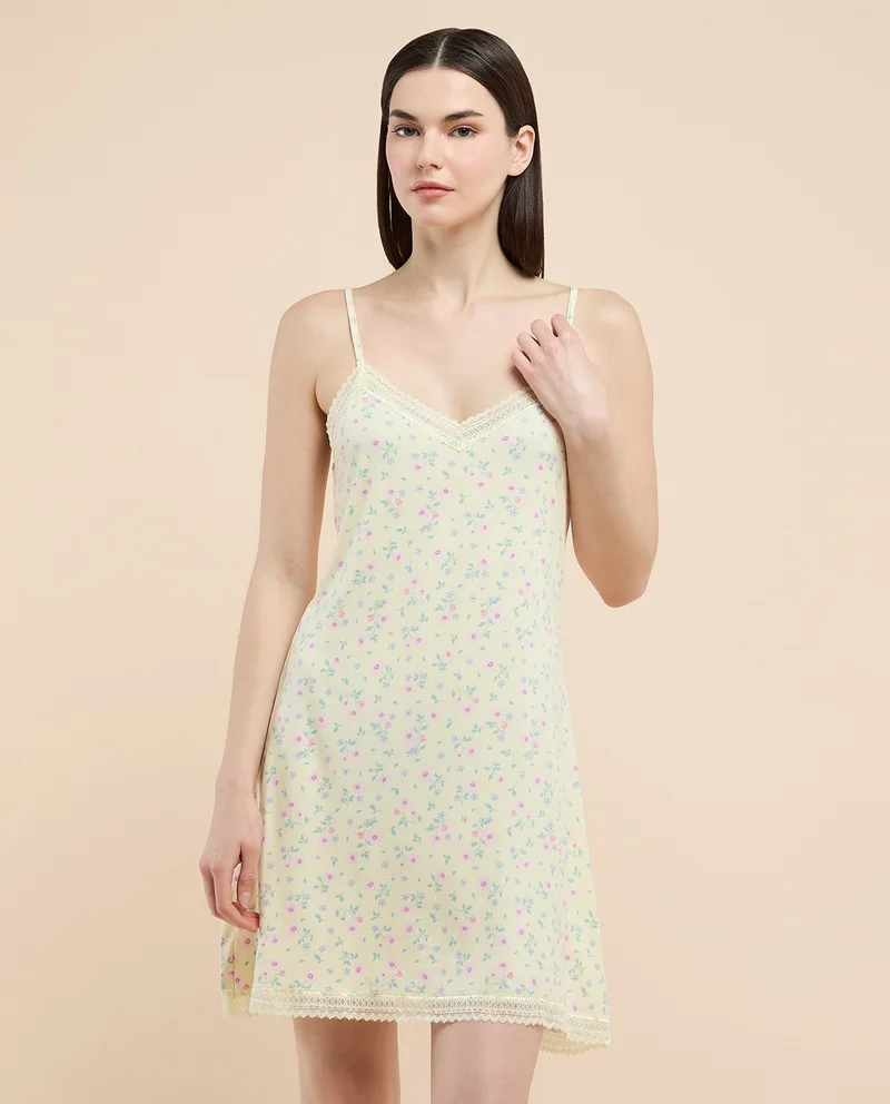 R&B Printed Strappy Nightdress with V-Neck