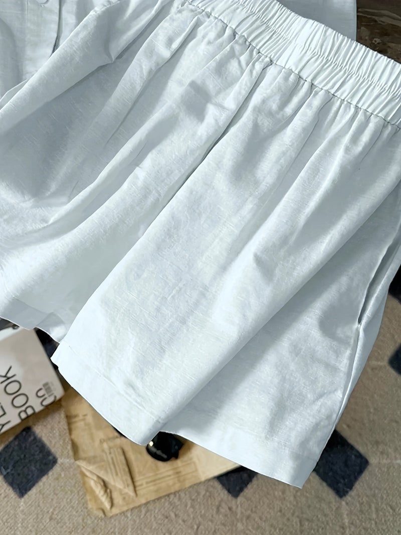 2pcs Women's Casual Simple and Stylish Loose Long-Sleeve Top and Shorts Set - Image 4