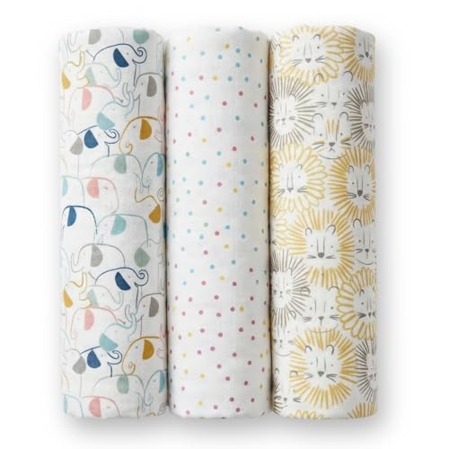 haus & kinder 100% Cotton Muslin Swaddle Wrap for New Born Baby | Pack of 3 (100×100 cm) | Baby Blanket & Swaddles for Newborn |Jungle Collection - Image 1