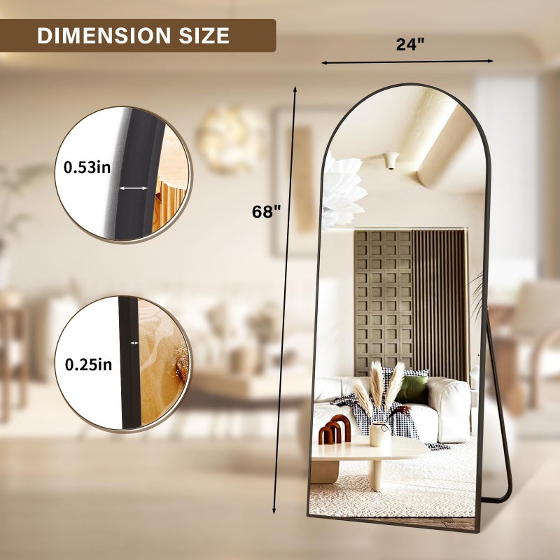 XRAMFY 24x68 Arched Full Length Mirror Floor Mirrors with Aluminum Alloy Frame Free-Standing Wall Mounted Floor Mirrors or Large Dressing Mirror, Black Mirror Full Length - Image 5