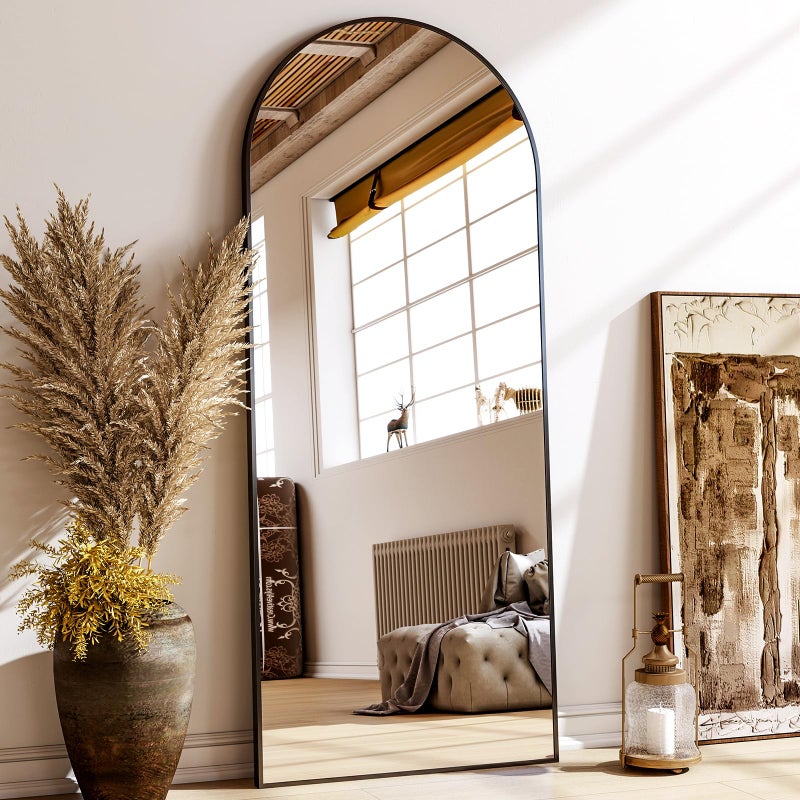 XRAMFY 24x68 Arched Full Length Mirror Floor Mirrors with Aluminum Alloy Frame Free-Standing Wall Mounted Floor Mirrors or Large Dressing Mirror, Black Mirror Full Length - Image 1
