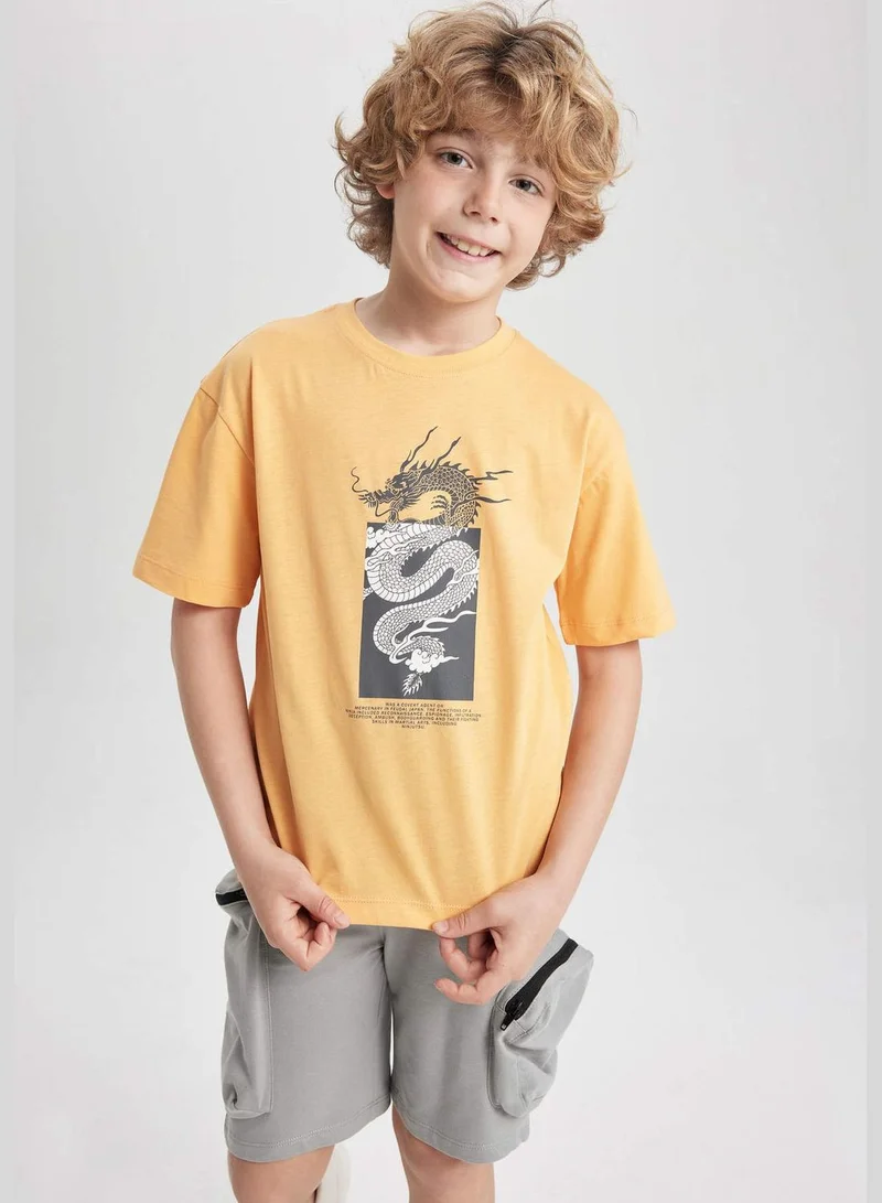 ديفاكتو Boy Oversize Fit Crew Neck Knitted Short Sleeve T-Shirt