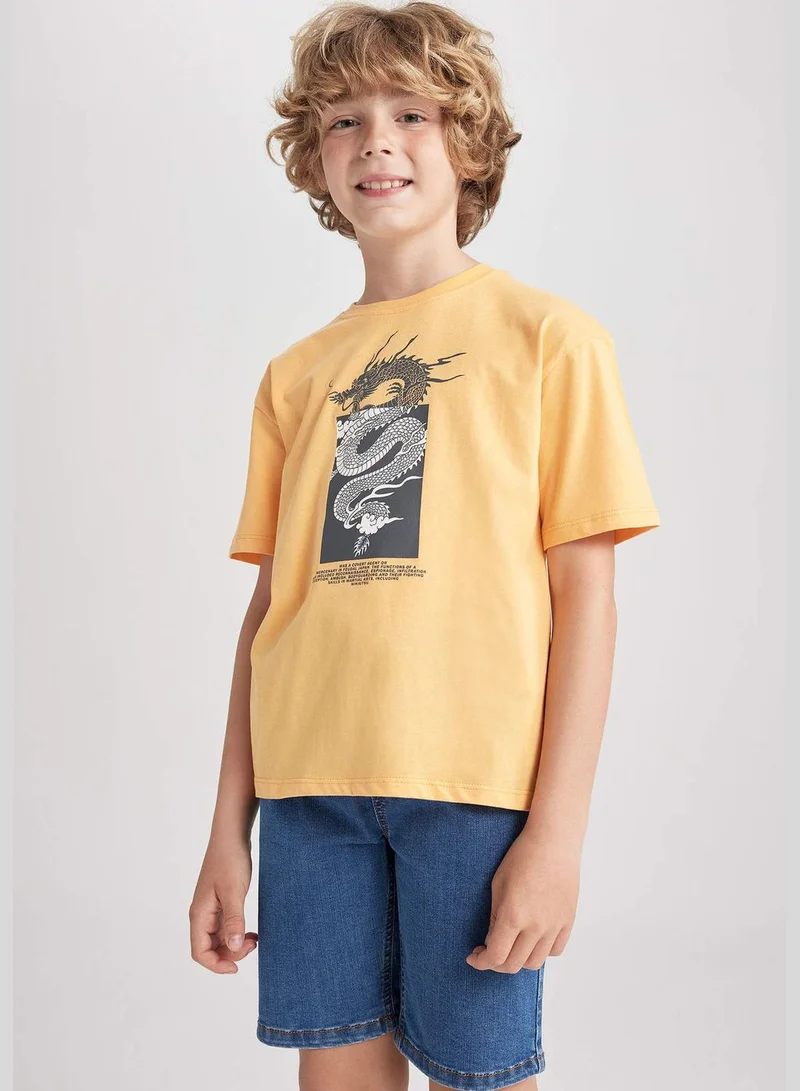 ديفاكتو Boy Oversize Fit Crew Neck Knitted Short Sleeve T-Shirt