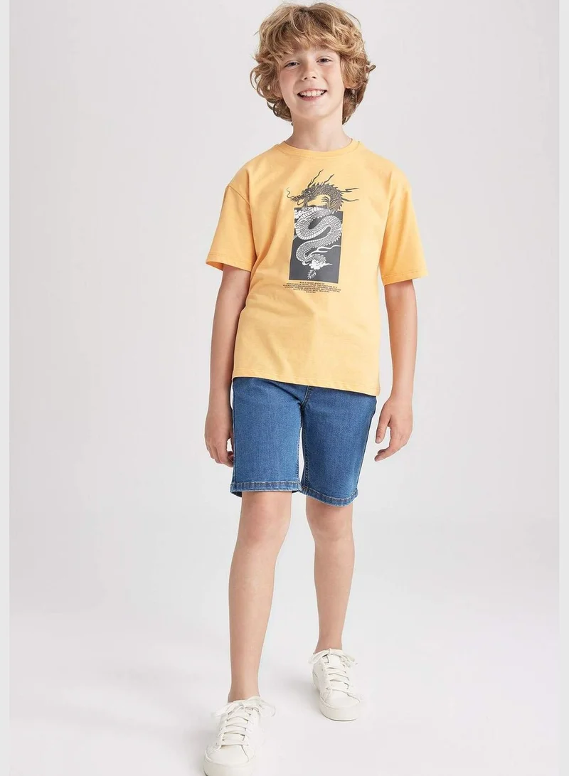 ديفاكتو Boy Oversize Fit Crew Neck Knitted Short Sleeve T-Shirt