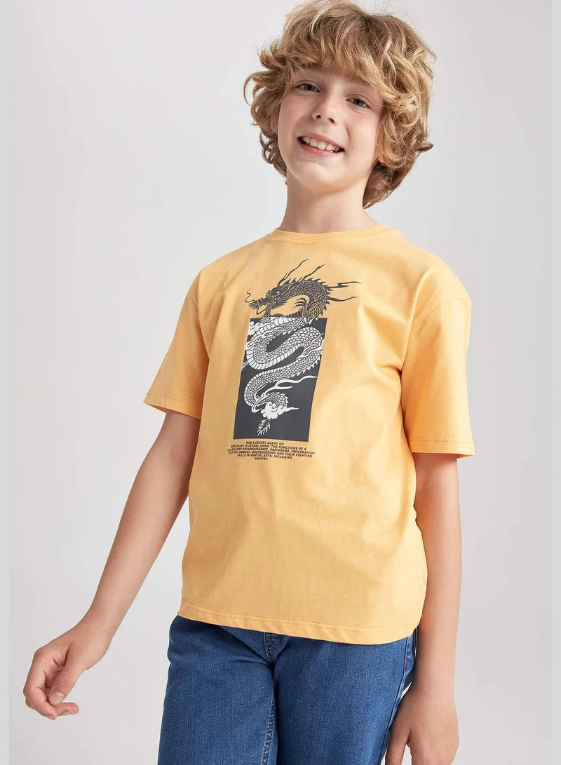 ديفاكتو Boy Oversize Fit Crew Neck Knitted Short Sleeve T-Shirt