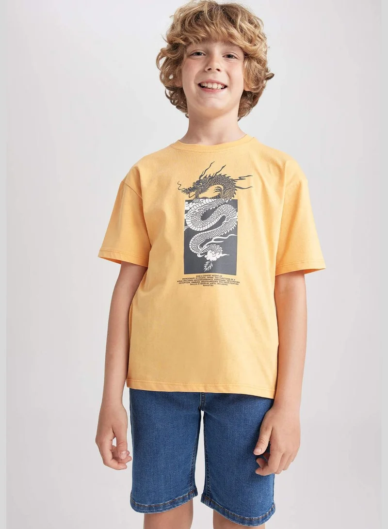 ديفاكتو Boy Oversize Fit Crew Neck Knitted Short Sleeve T-Shirt