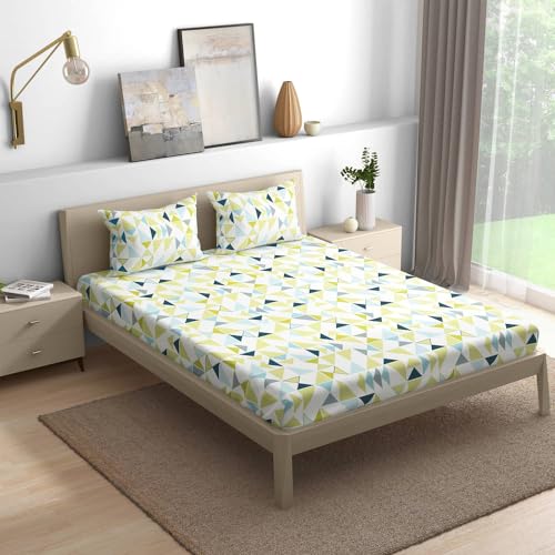 Wakefit Cotton Fitted Bedsheet | 200 TC Elastic Fitted Sheet, King Bed Bedsheet with 2 Pillow Geometric Covers | Maze - 78X72 Inches, Multicolor - Image 2