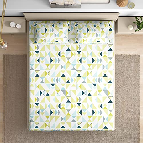 Wakefit Cotton Fitted Bedsheet | 200 TC Elastic Fitted Sheet, King Bed Bedsheet with 2 Pillow Geometric Covers | Maze - 78X72 Inches, Multicolor - Image 1
