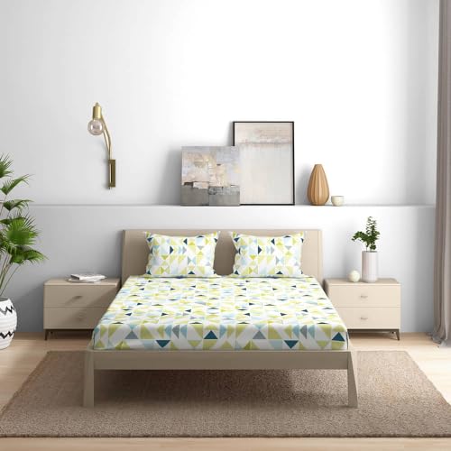 Wakefit Cotton Fitted Bedsheet | 200 TC Elastic Fitted Sheet, King Bed Bedsheet with 2 Pillow Geometric Covers | Maze - 78X72 Inches, Multicolor - Image 4