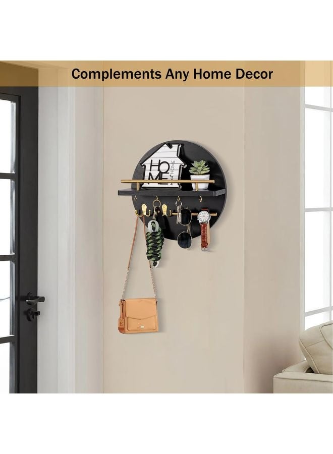 HOMESTAR Key Holder for Wall Decorative with Shelf and Hooks, Mail Organizer Wall Mount with Sunglasses Holder, Circular Design Entryway Key Rack Hanger, Rustic Home Decor - Image 3