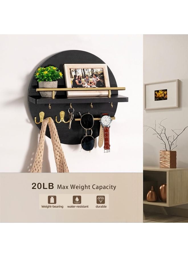 HOMESTAR Key Holder for Wall Decorative with Shelf and Hooks, Mail Organizer Wall Mount with Sunglasses Holder, Circular Design Entryway Key Rack Hanger, Rustic Home Decor - Image 4