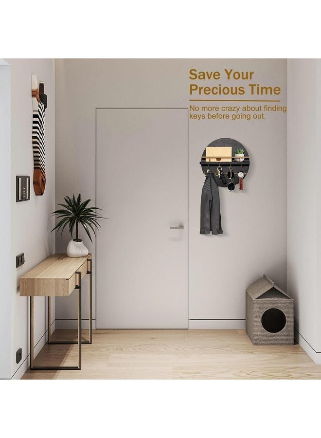 HOMESTAR Key Holder for Wall Decorative with Shelf and Hooks, Mail Organizer Wall Mount with Sunglasses Holder, Circular Design Entryway Key Rack Hanger, Rustic Home Decor - Image 5