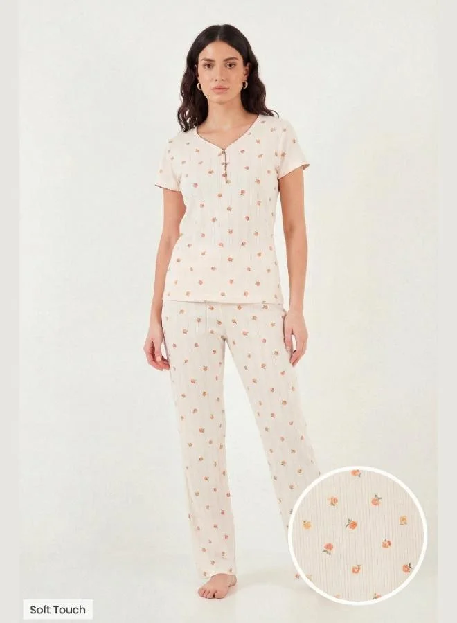 Lela Lela Cotton Regular Fit Soft Textured Buttoned V-Neck Pajama Set Women's PAJAMA SET 65770755