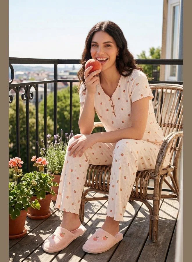 Lela Lela Cotton Regular Fit Soft Textured Buttoned V-Neck Pajama Set Women's PAJAMA SET 65770755