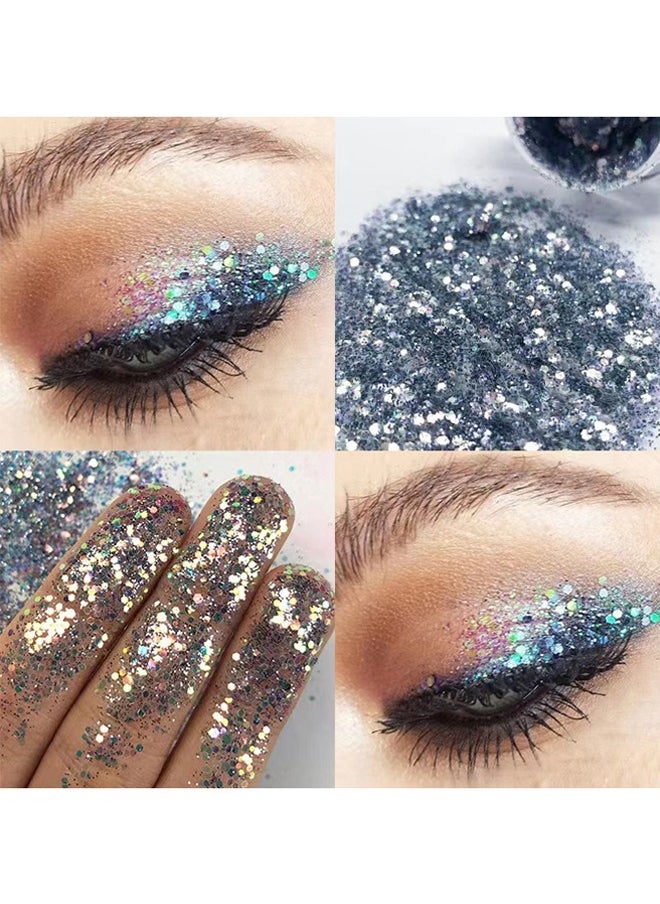 Julystar Body Glitter Gel, 2 Pcs Glitter Sequins Chunky Glitter Liquid Eyeshadow Long Lasting Glitter Shimmer Chunky Sequins Glitters for Hair Makeup Festival Party Carnival  - Image 3