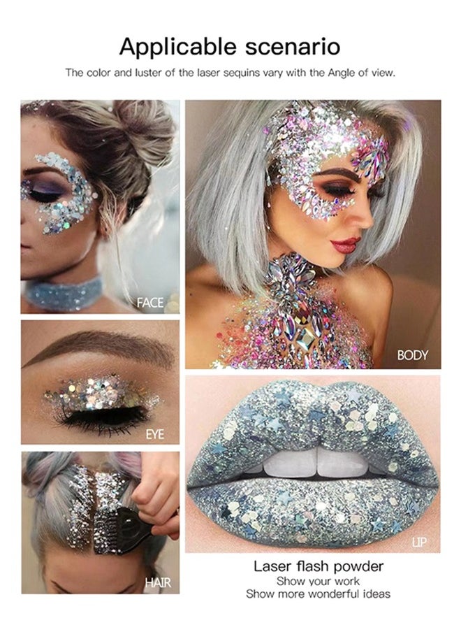 Julystar Body Glitter Gel, 2 Pcs Glitter Sequins Chunky Glitter Liquid Eyeshadow Long Lasting Glitter Shimmer Chunky Sequins Glitters for Hair Makeup Festival Party Carnival  - Image 5