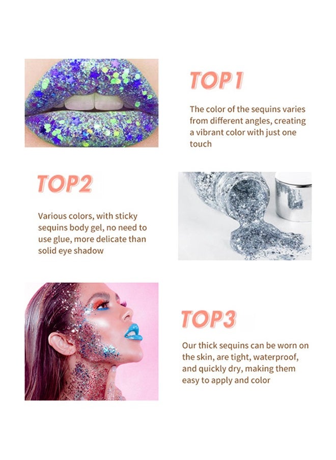 Julystar Body Glitter Gel, 2 Pcs Glitter Sequins Chunky Glitter Liquid Eyeshadow Long Lasting Glitter Shimmer Chunky Sequins Glitters for Hair Makeup Festival Party Carnival  - Image 4