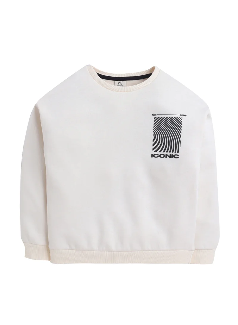 فكتور اند جين بلوزة قطنية مطبوعة للأولاد باللون الأبيض العاجي