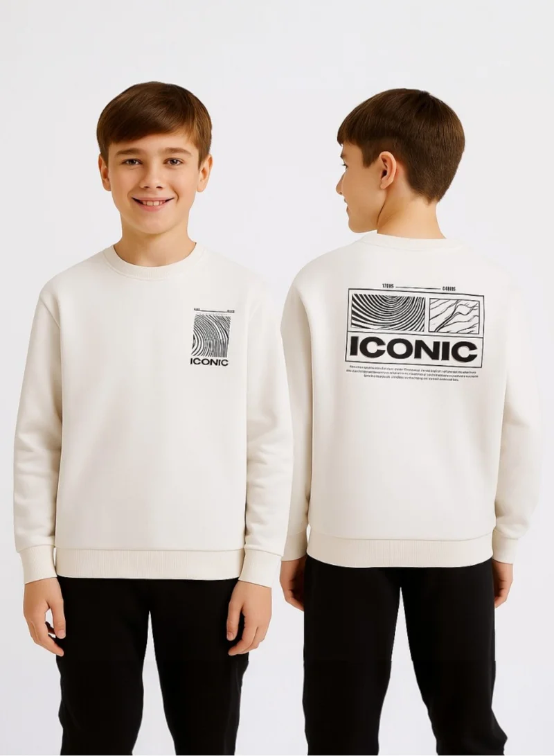 فكتور اند جين بلوزة قطنية مطبوعة للأولاد باللون الأبيض العاجي