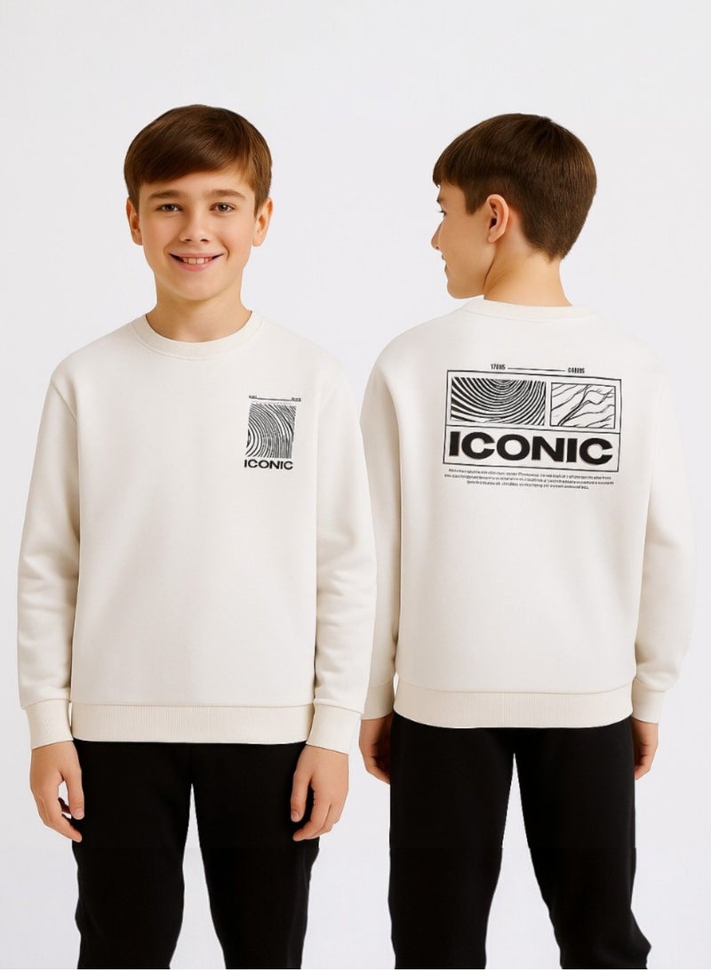 فكتور اند جين بلوزة قطنية مطبوعة للأولاد باللون الأبيض العاجي - Image 1