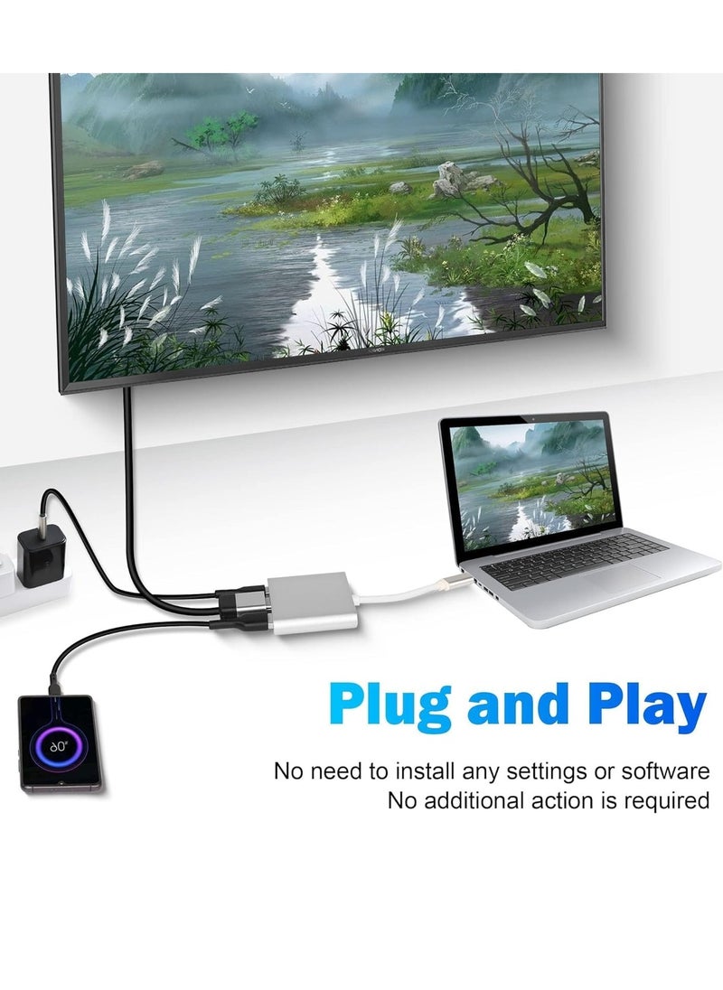 ماركة غير محددة محول متعدد المنافذ HDMI إلى USB C 3 في 1 كابل نوع الى AV محولات VGA منفذ عرض رقمي 4K مقسم تلفزيون - شاشة موزع من نالاكال فضي  - Image 2