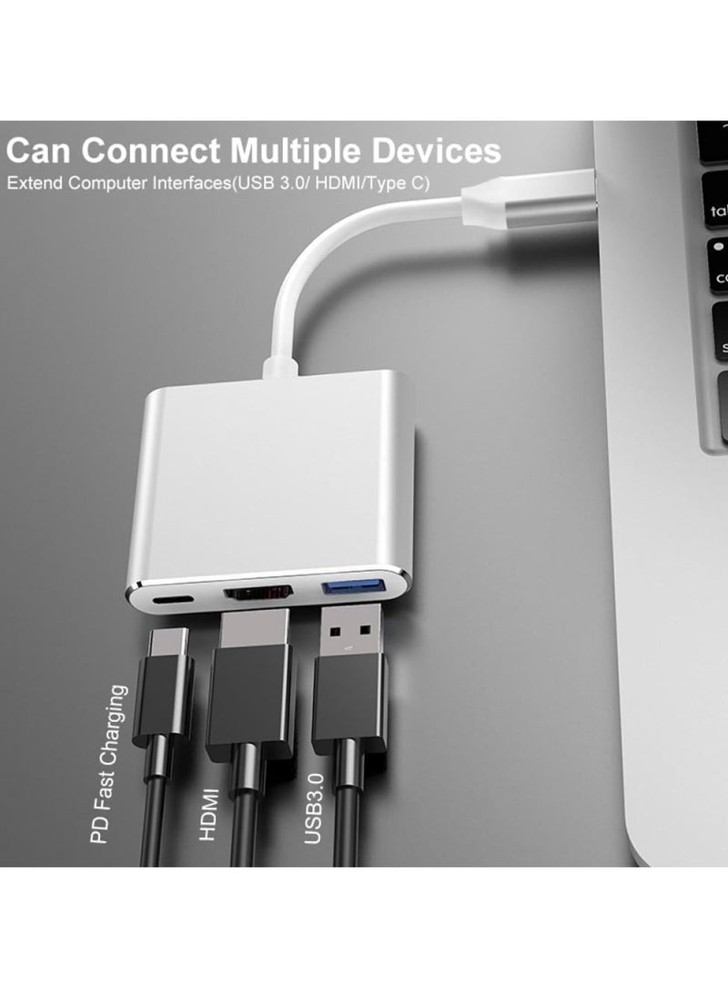 ماركة غير محددة محول متعدد المنافذ HDMI إلى USB C 3 في 1 كابل نوع الى AV محولات VGA منفذ عرض رقمي 4K مقسم تلفزيون - شاشة موزع من نالاكال فضي  - Image 3