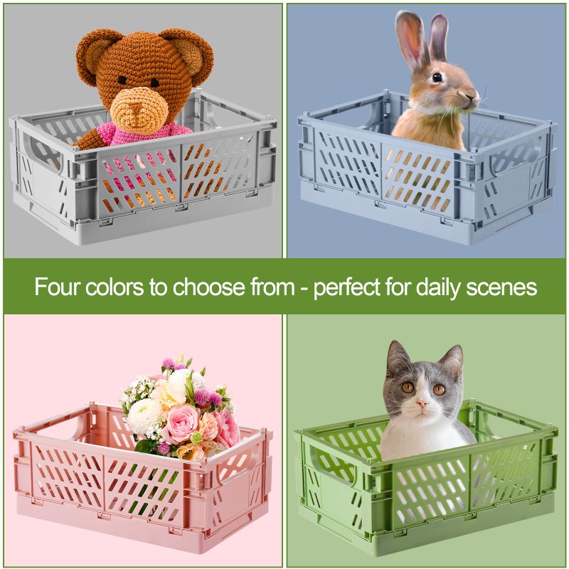 HUUSMOT 4-Pack Small Pastel Plastic Storage Baskets, Collapsible Crates for Organizing, Space-Saving Mini Bins for Classroom, Kitchen, Office, Bedroom (9.8" x 6.5" x 3.8") - Image 2