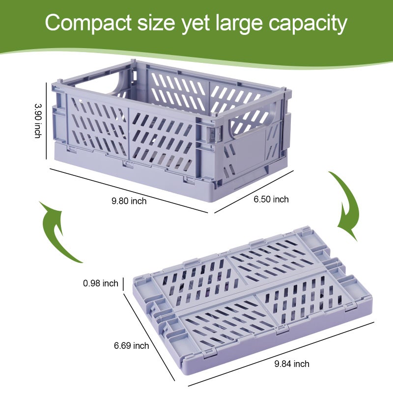 HUUSMOT 4-Pack Small Pastel Plastic Storage Baskets, Collapsible Crates for Organizing, Space-Saving Mini Bins for Classroom, Kitchen, Office, Bedroom (9.8" x 6.5" x 3.8") - Image 3