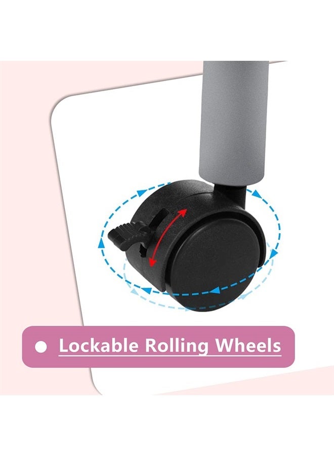 Portable Manicure Table Foldable Nail Desk with Large Drawer Nail Tech Table for Technician Salon Workstation Client Wrist Cushion/Carry Bag/4 Lockable Wheels, 36-inch, Pink