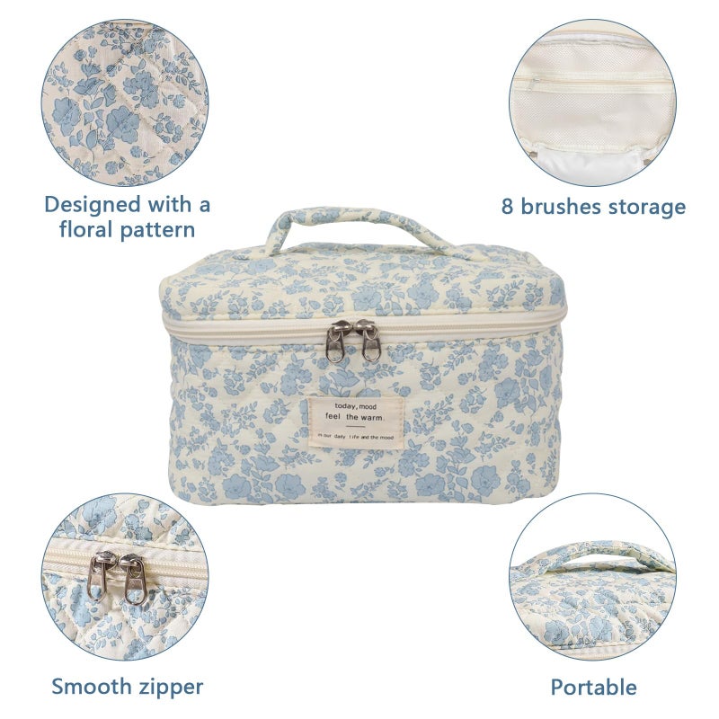 Gosect Large Travel Quilted Makeup Bag for Women,Big Floral Cotton Cosmetic Bag, Cute Coquette Aesthetic Floral Toiletry Organizer Bag (Pink pattern) - Image 4