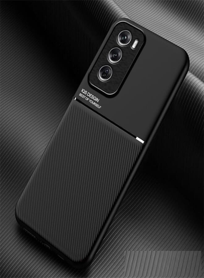 phone case compatible with oppo Reno 12 pro 5G global Classic shockproof silicone soft tpu leather hard pc mobile phone Magnetic Shockproof PC + TPU Phone Case for oppo Reno 12 pro 5G (Black)
