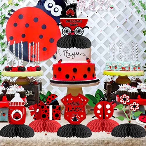 Fangleland 8PCS Ladybug Party Honeycomb Centerpieces Ladybug Baby Shower Decorations Red and Black Summer Bugs 3D Table Topper for Little Girls Ladybird Themed Birthday Party Supplies - Image 5