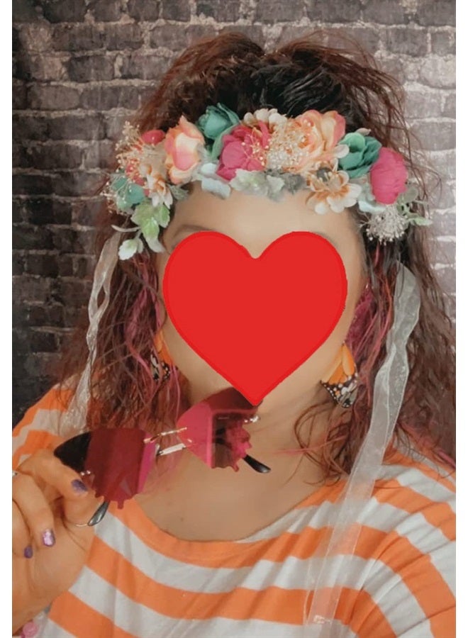 LLinfflr Women Floral Crown Flower Garland Headband Hair Wreath Floral Halo Headpiece Boho with Ribbon Wedding Party Photos - Image 5