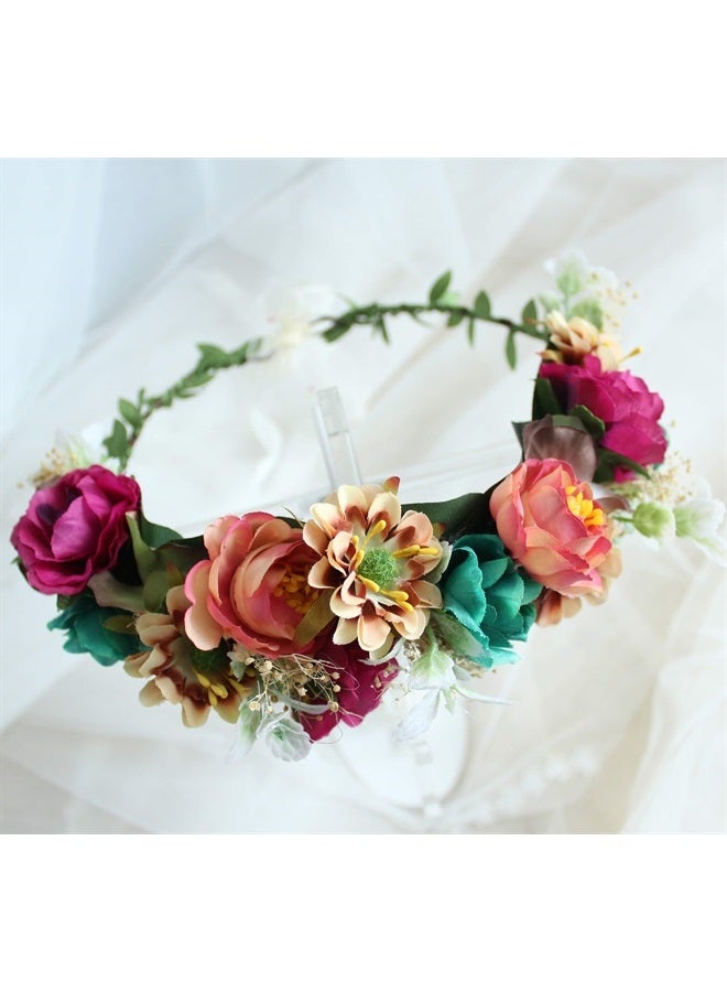 LLinfflr Women Floral Crown Flower Garland Headband Hair Wreath Floral Halo Headpiece Boho with Ribbon Wedding Party Photos - Image 4