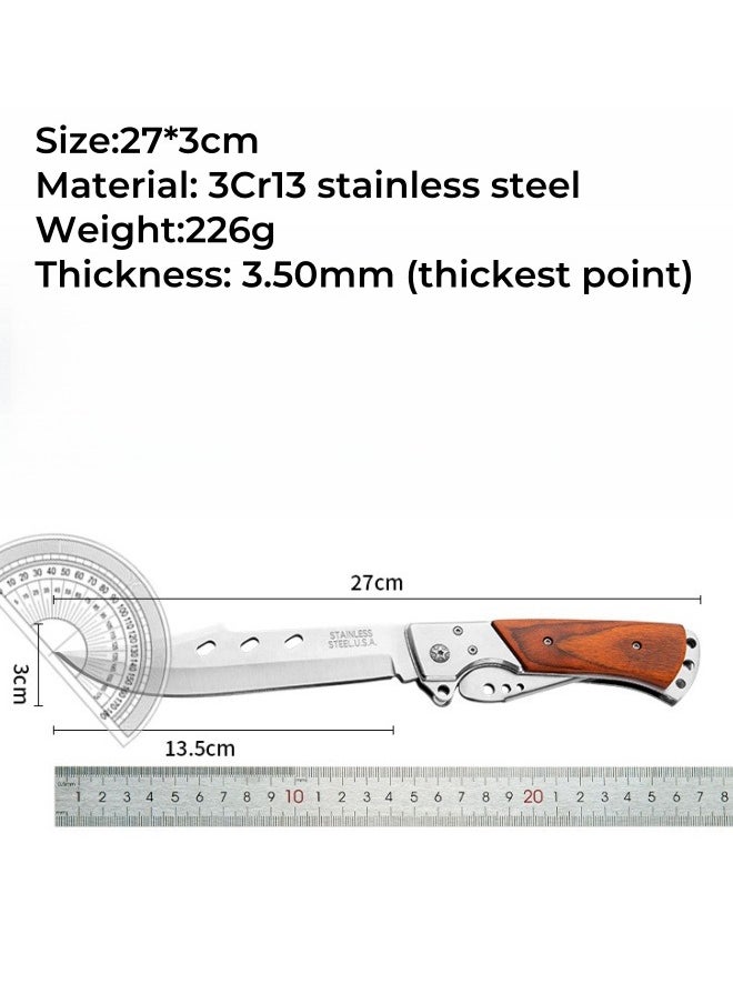 Browning - 3cr13 Stainless Steel High Hardness Solid Wood handle Multi-functional Three-fold Dovetail Knife Wirh Knife Sheath - Image 1
